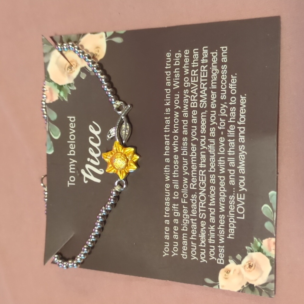 Niece Gift Beaded sunflower bracelet new on card